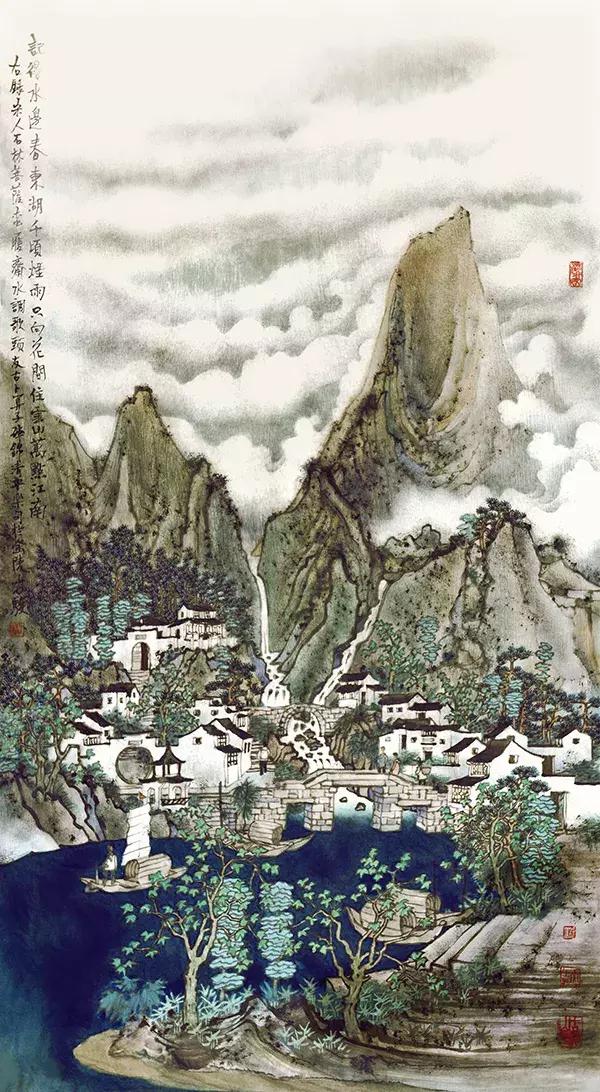 真的美蓝天白云小桥流水看他的画就是一种享受