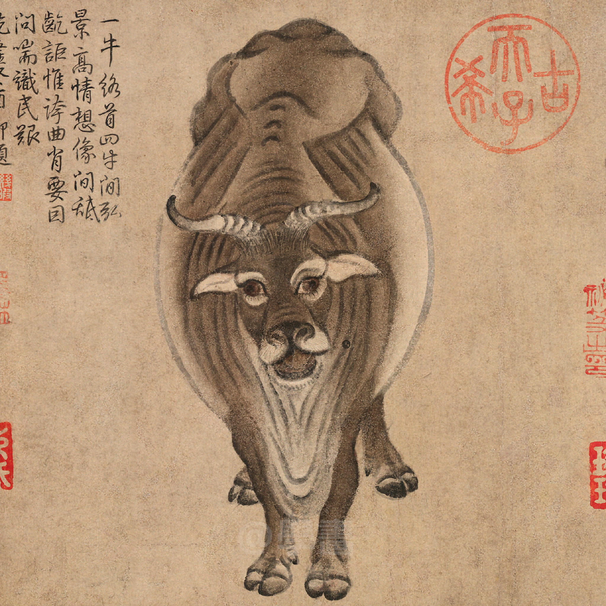 中国十大传世名画之《五牛图》韩滉作,高清大图