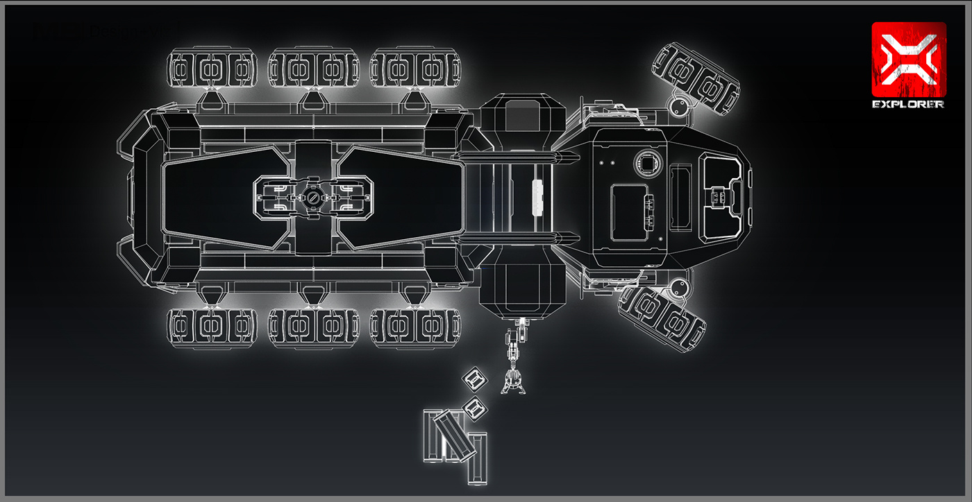 游戏模型火星探测装甲车设计三视图