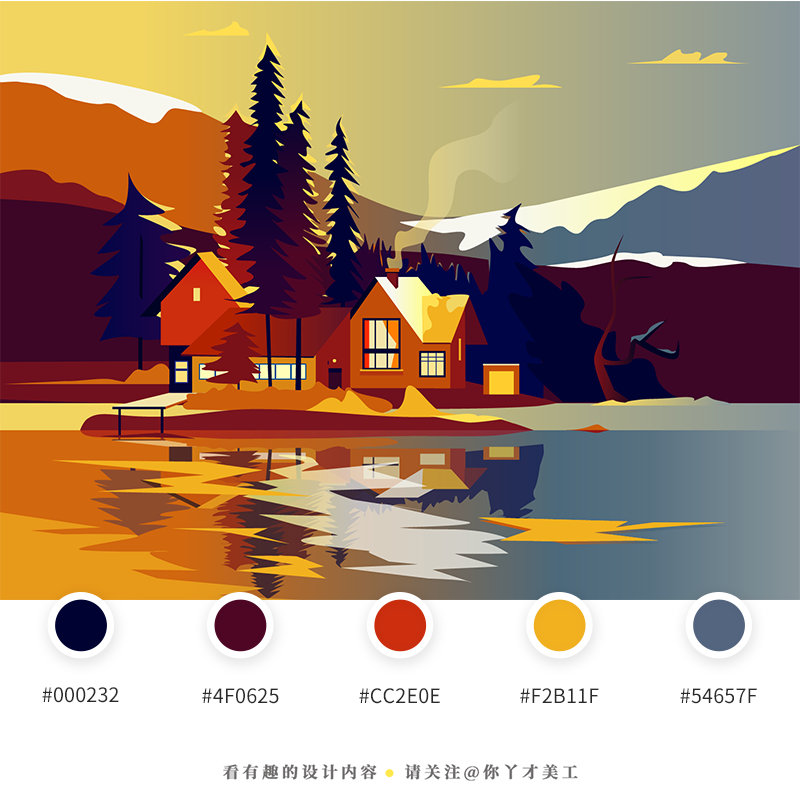 冬主题矢量插画配色方案,冬天一样能过的清新多彩! 咦