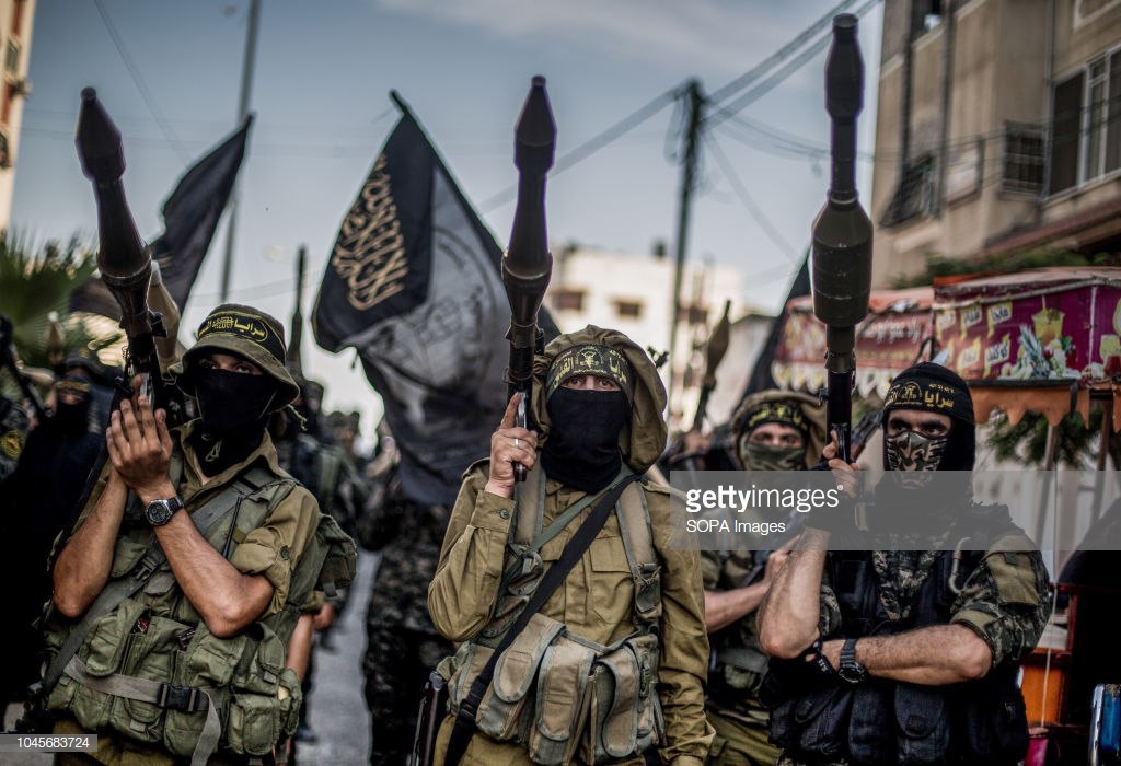 近日巴勒斯坦伊斯兰圣战组织在加沙地带进行了阅兵活动.