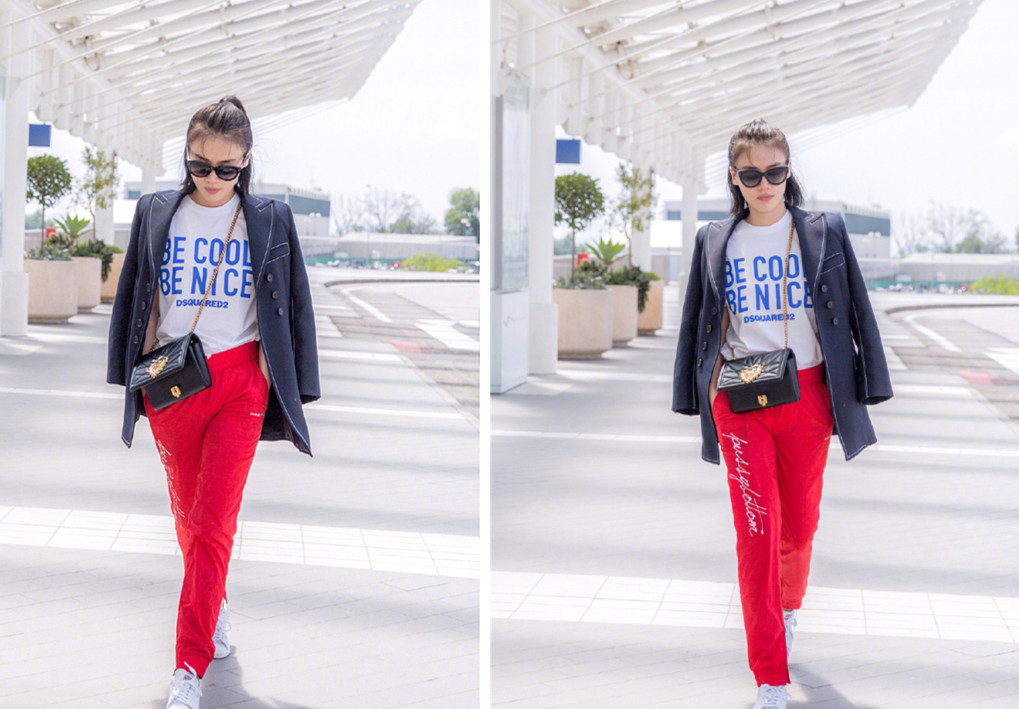 明星有多爱红色运动裤?马思纯穿出霸气感,李小璐穿着像个学生!