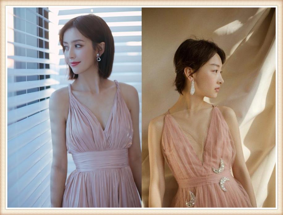 佟丽娅88斤,周冬雨也88斤,二人同穿粉色吊带裙,差距竟如此尴尬