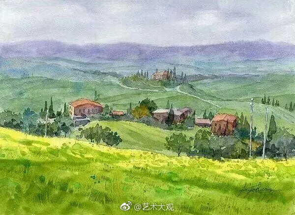 人间最美四月天,愿好时光不负你./ 唯美乡村水彩画_新浪看点