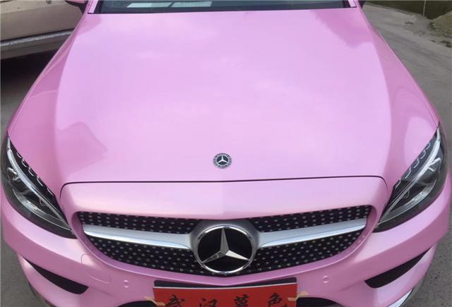 cys马卡龙紫丁香改色膜装贴奔驰c200车身效果图