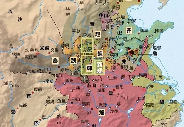 吞并郑国后,韩国主要由上党郡(在黄河以北),三川郡以及新郑首都圈三个