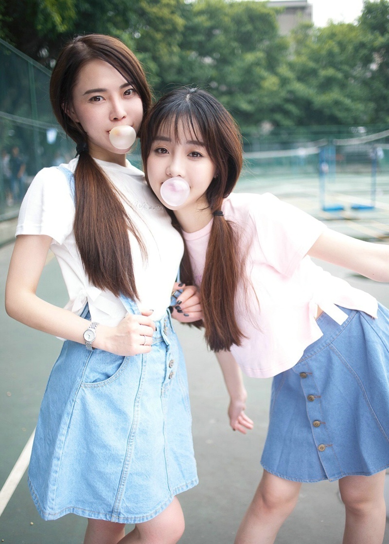 校园清新姐妹花泡泡糖牛仔裙青春无敌写真集67676767微相册微