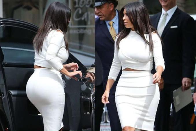 卡戴珊穿上紧身裙胯宽过肩有种要撑破的感觉