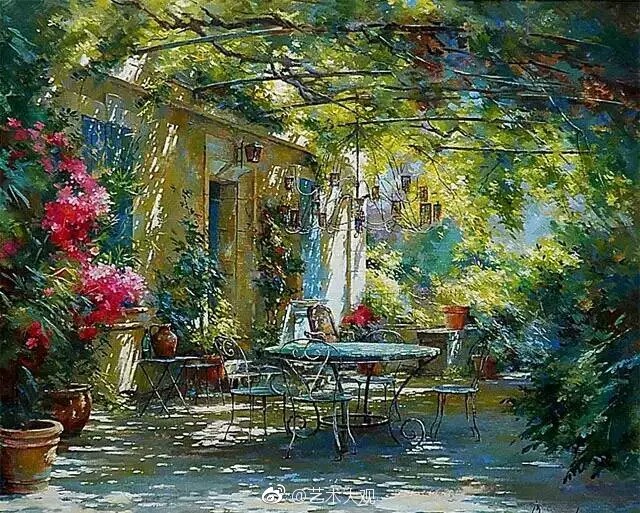 比利时画家johanmessely庭院花园油画作品
