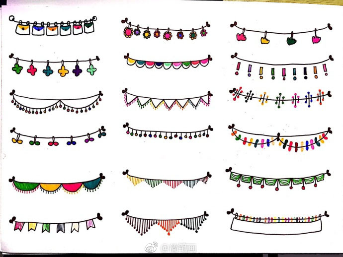 一组漂亮的简笔画手帐花边合集by谢小胖画画