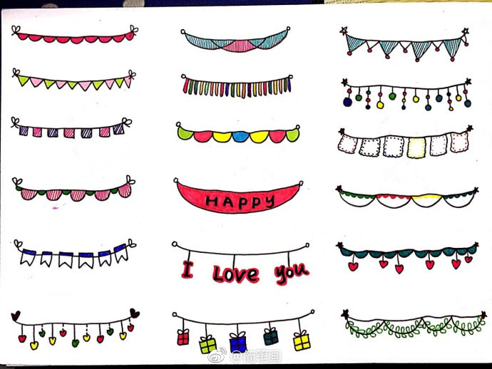 一组漂亮的简笔画手帐花边合集by谢小胖画画