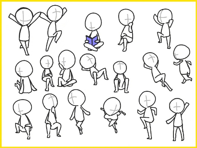 动漫q版小人的pose素材单人和双人的多种互动姿势都很萌哦