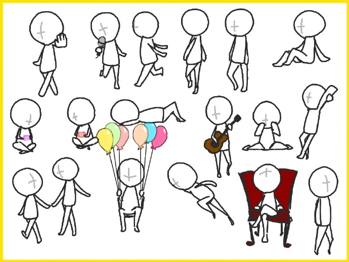 动漫q版小人的pose素材单人和双人的多种互动姿势都很萌哦