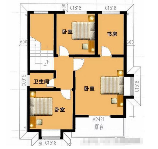 5米建两款小别墅,第一款占地65平米,建成三室两厅的功能
