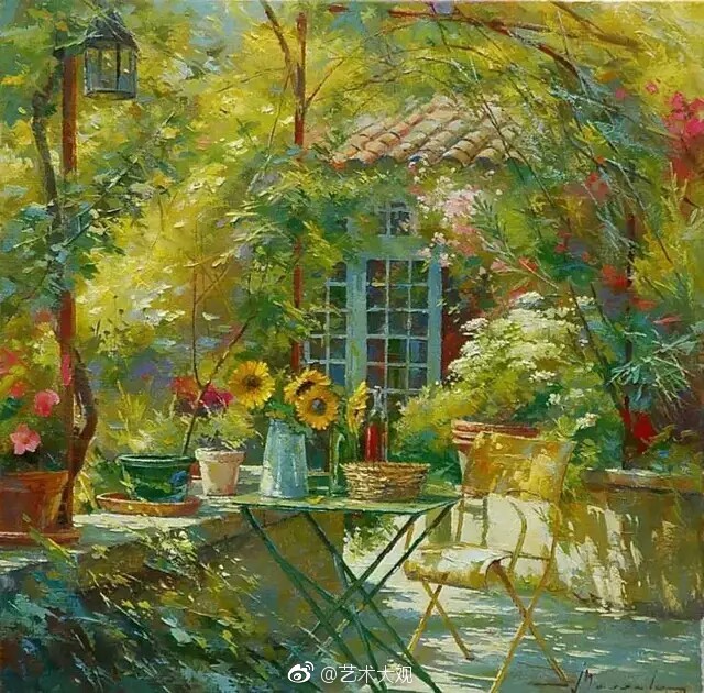 比利时画家johanmessely庭院花园油画作品