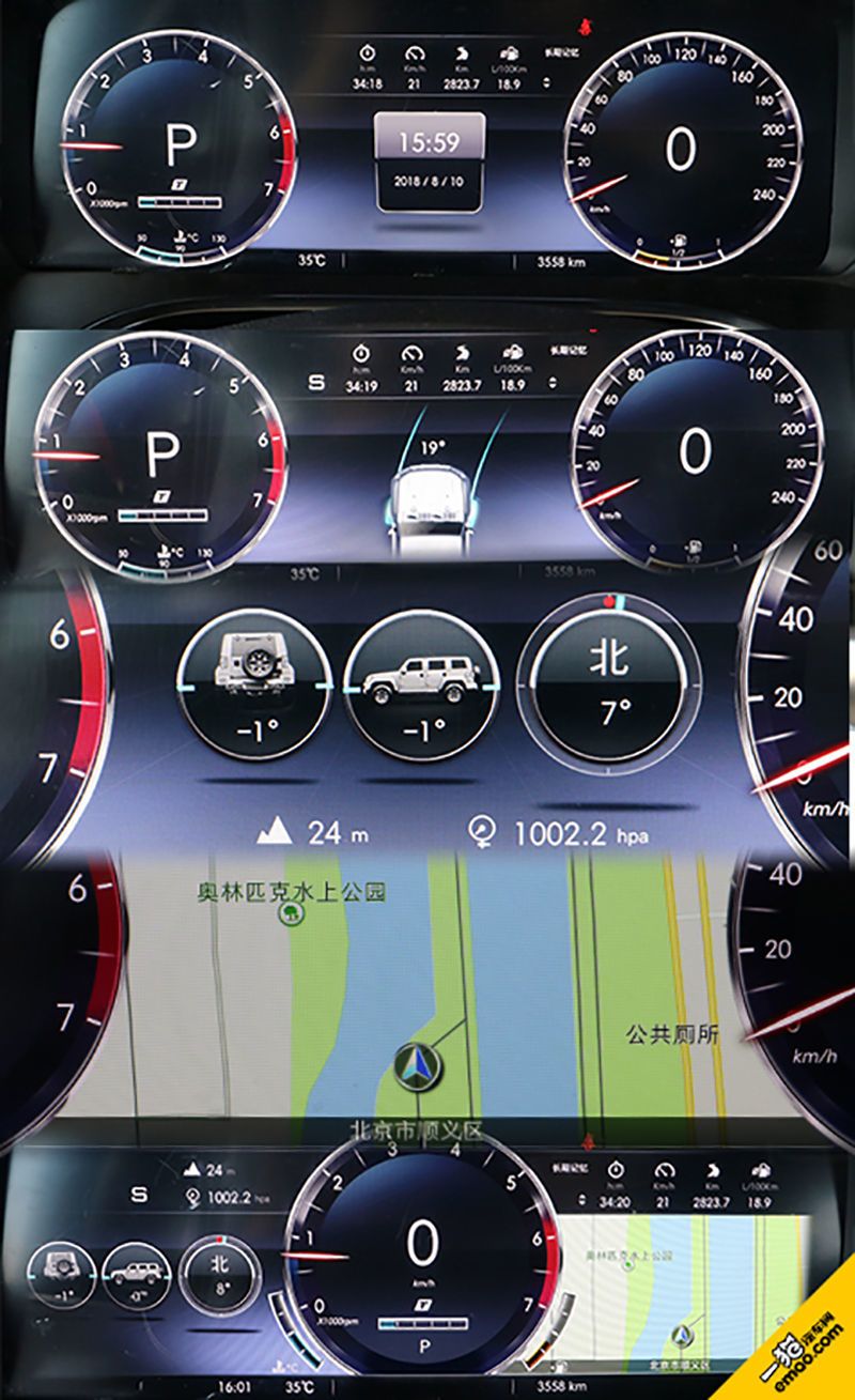 如果直接切换为越野模式,那么车身姿态和地图都会显示在全液晶仪表的 