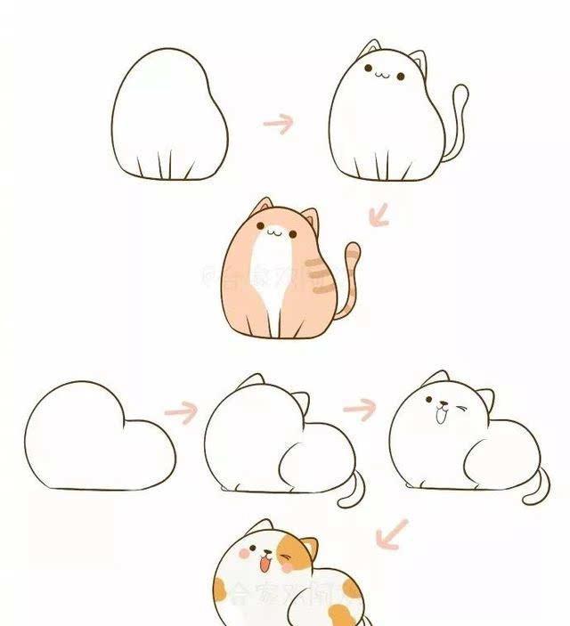 一组超可爱的小猫简化版绘画,赶紧去教小朋友吧