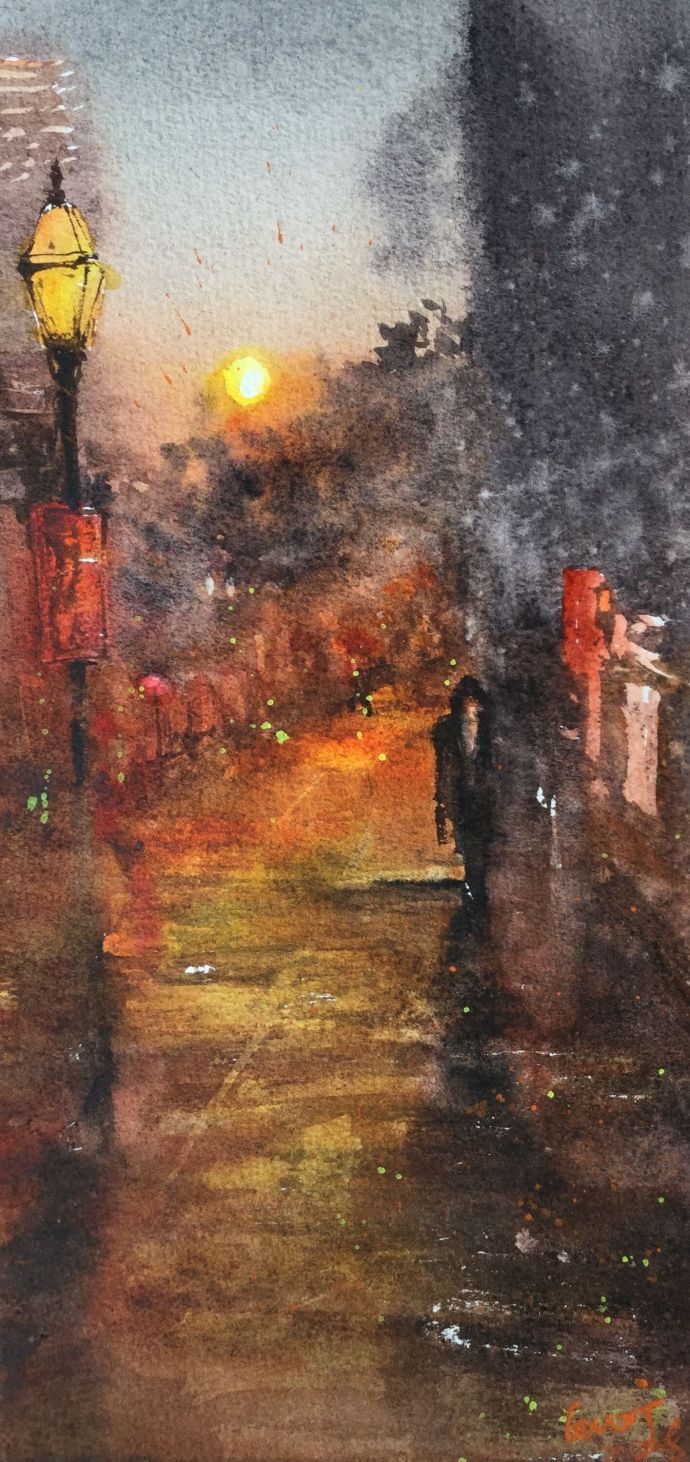 最近画着的一些原创水彩夜景作者