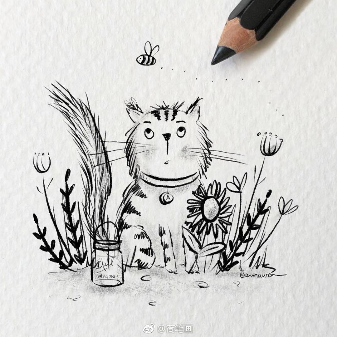 可爱简单的童趣铅笔画byalexandramacvean