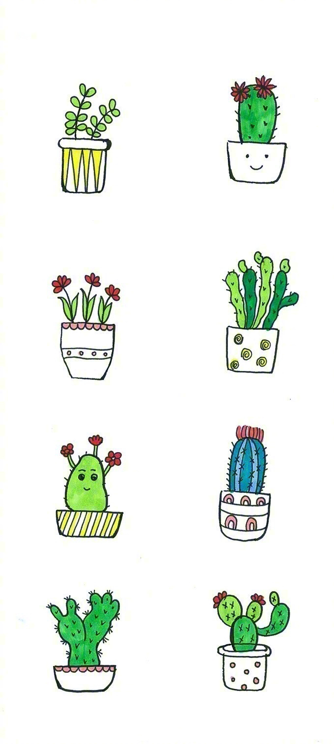一波非常萌小盆栽手绘简笔画可爱又简单的