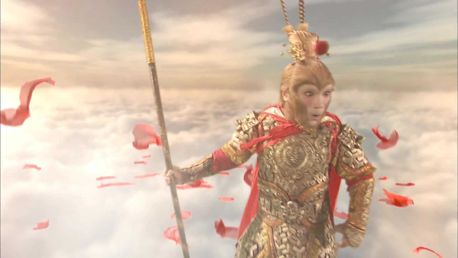 新西游记:哪吒臂绕混天绫脚踩风火轮,混天绫却困不住孙悟空