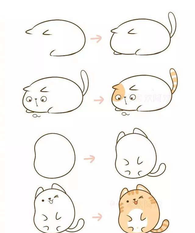 一组超可爱的小猫简化版绘画,赶紧去教小朋友吧