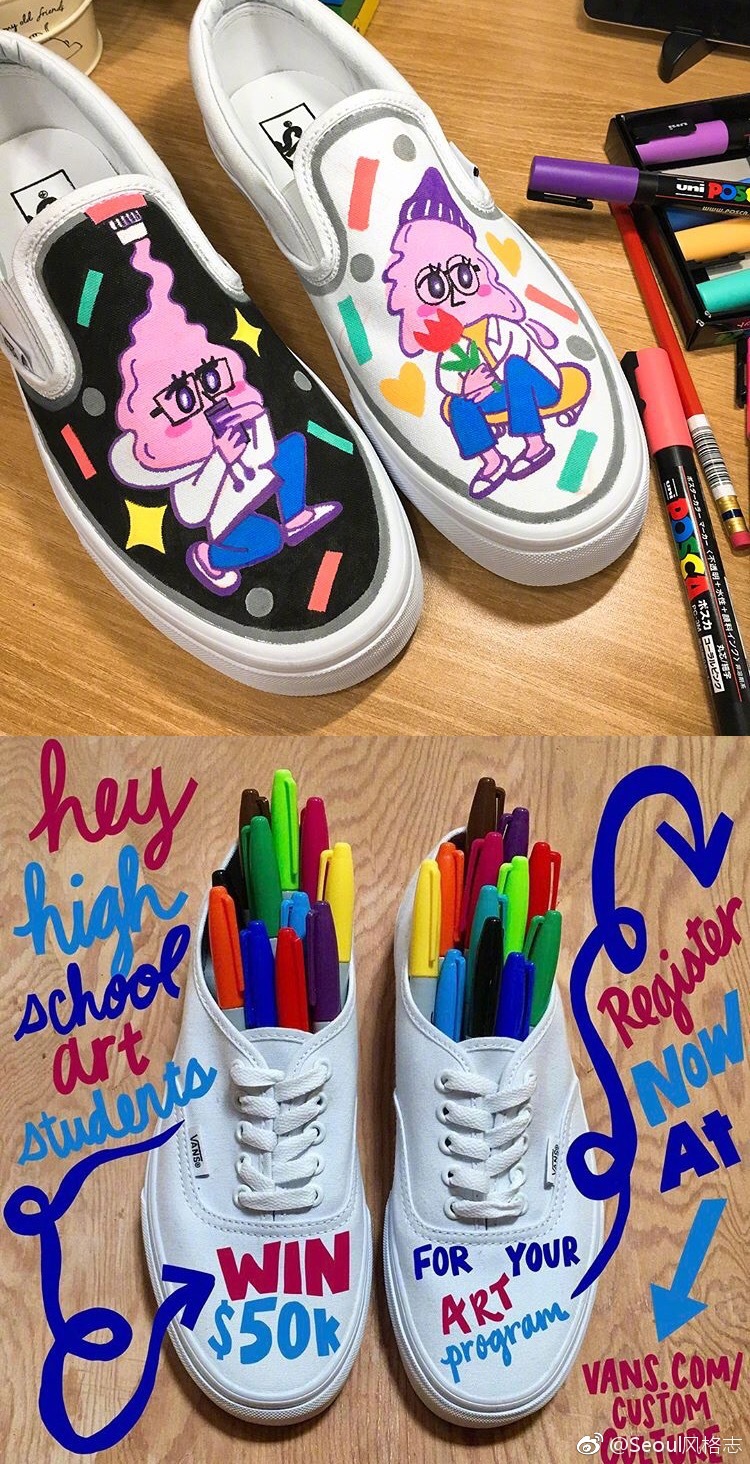 网友diy的涂鸦版vans鞋,太独特了吧,直接避免撞款!