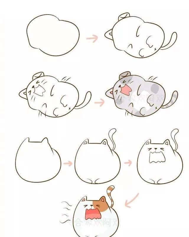一组超可爱的小猫简化版绘画,赶紧去教小朋友吧