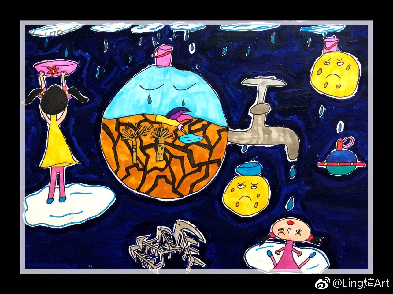 孩子们以地球日为主题,主要从保护动物,垃圾分类,海洋污染