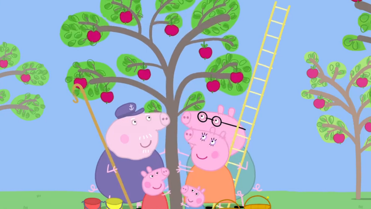 小猪佩奇一家在开心的摇苹果树