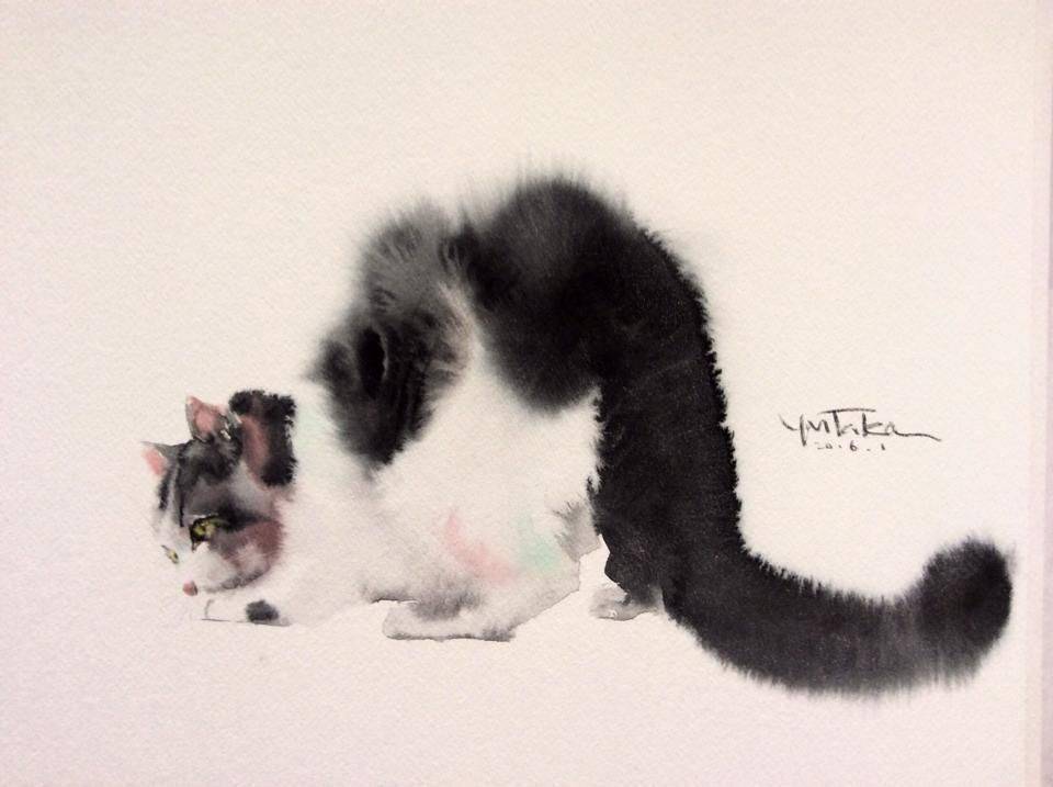 水彩の猫日本京都画家yutaka村上豊yutakamurakami