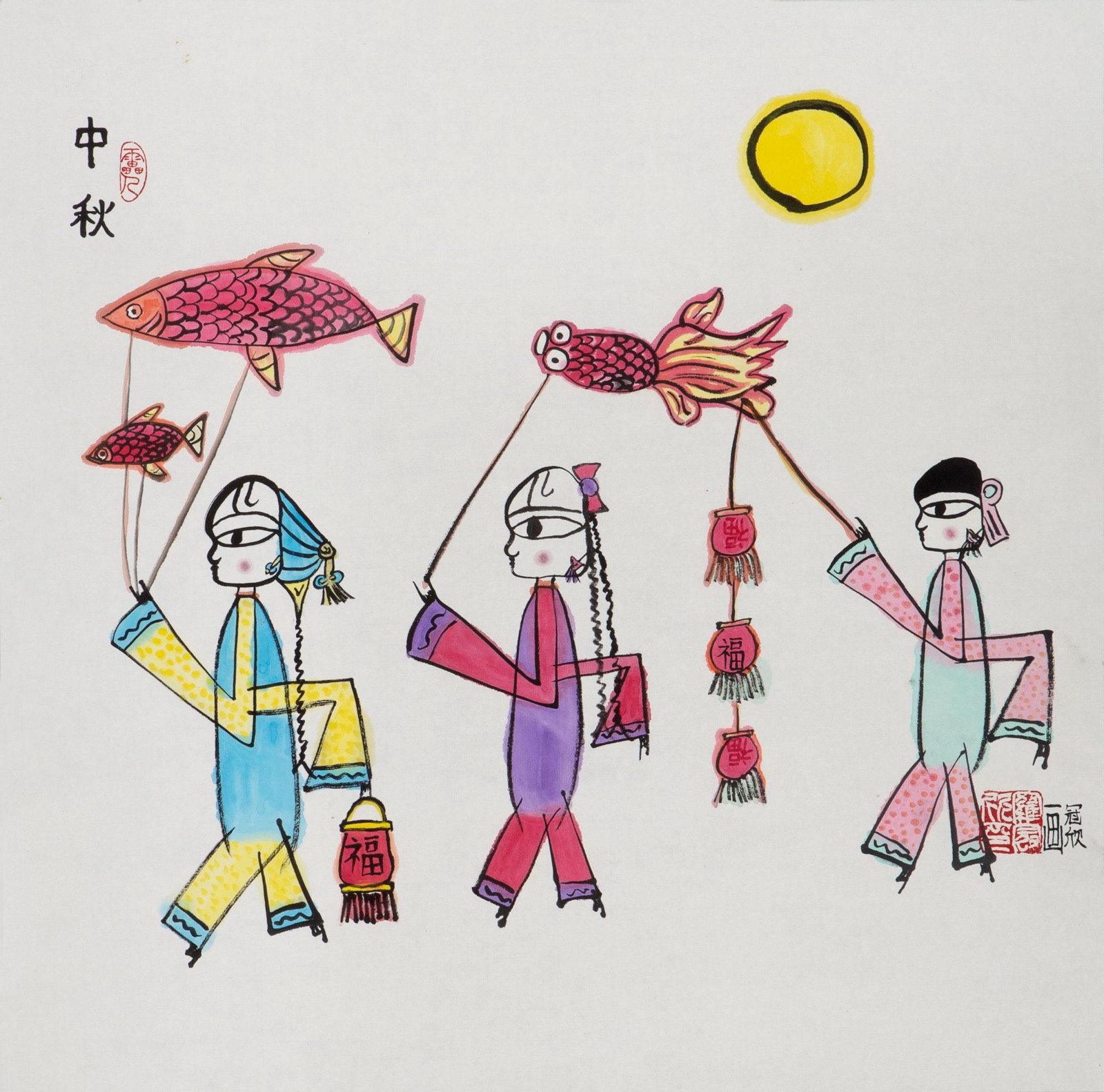 罗冠欣笔下的q版皮影小人,虽然笔触仍显稚嫩,但却充满了童趣和天真.