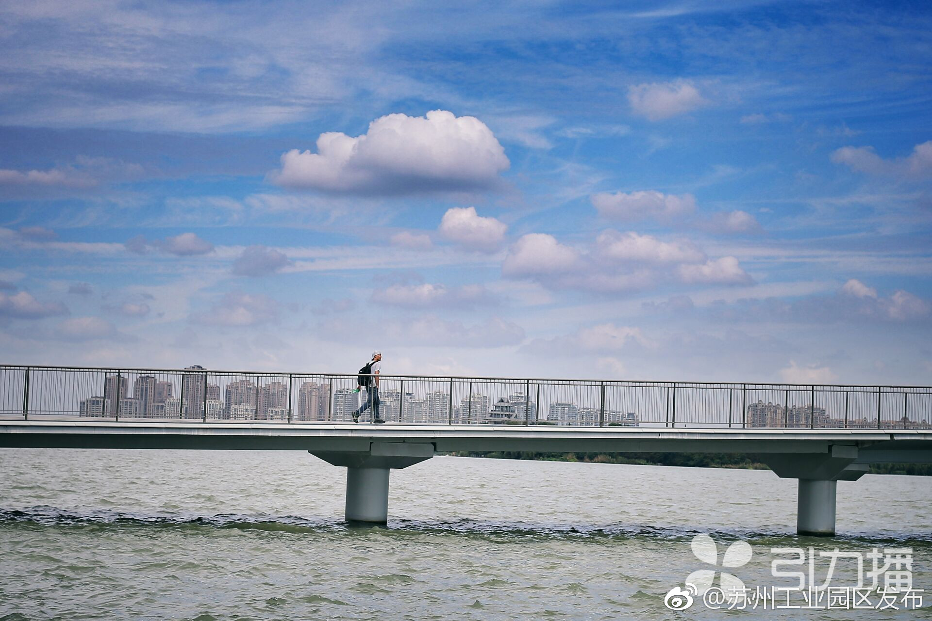 金鸡湖水上栈道进入收尾工程,水中观湖触碰美景