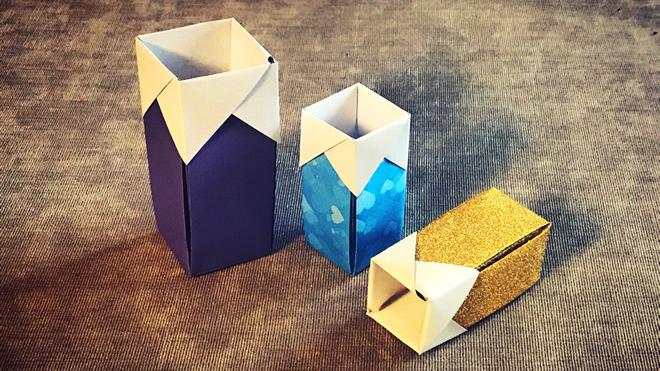实用型折纸 长方形收纳盒折纸 可以做笔筒哦!