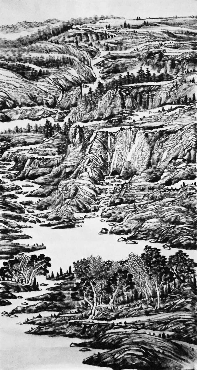 焦墨有神韵山水有灵气马培童的双焦皴与焦墨点焦彩