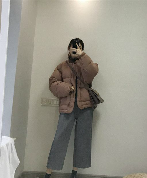棉袄高领毛衣阔腿裤小个子微胖女生保暖又显瘦的穿搭