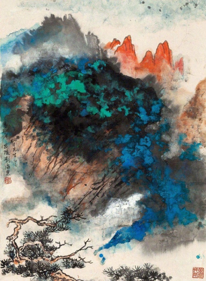 刘海粟 · 笔下的泼彩山水 …|刘海粟|笔下|山水_新浪新闻