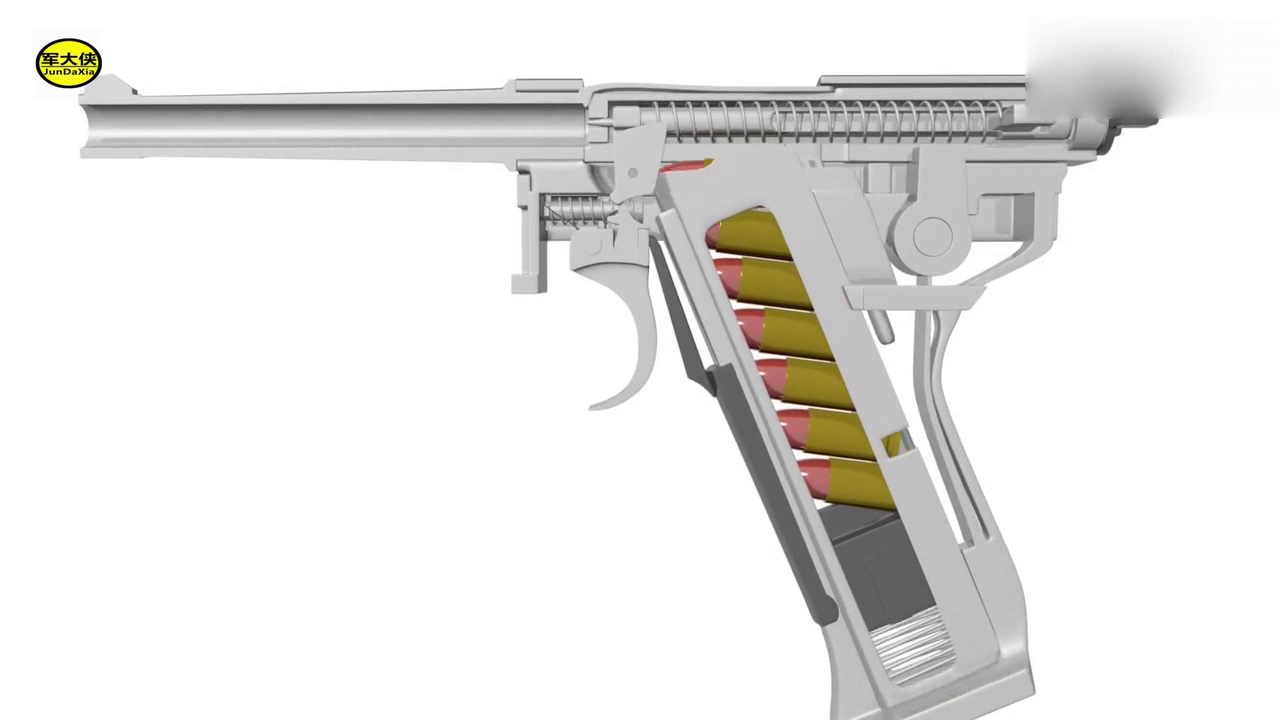 古董级别的半自动手枪,弹匣供弹,3d动画演示它的运行原理!