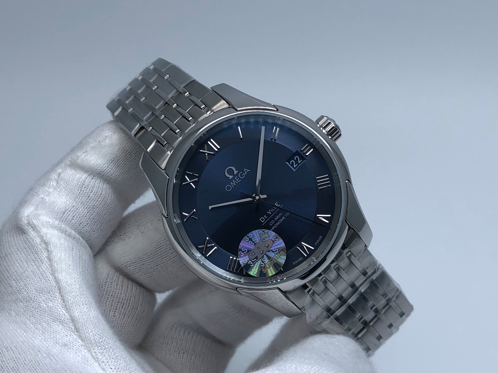 腕表刻度:sss版本欧米茄碟飞罗马数字刻度背透钢壳蓝面钢带