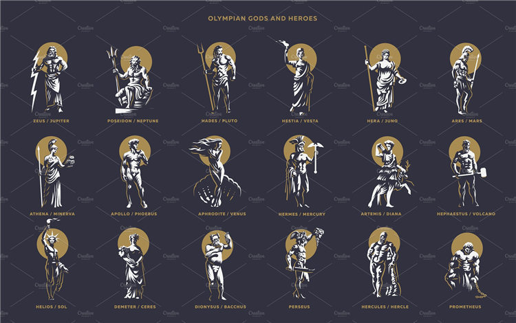 欧洲复古人物装饰背景古罗马众神肖像插画ai矢量设计素材更多详情