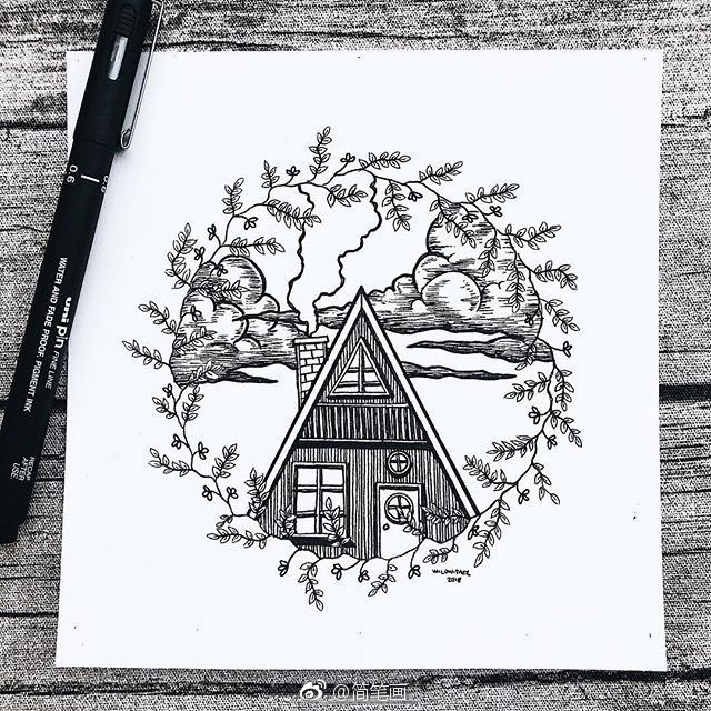 小清新黑白手绘风景插画(by:wildwither)