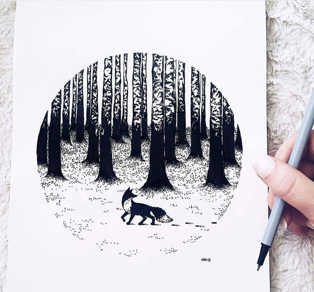 超有创意的针管笔手绘第一张的小狐狸画的真好