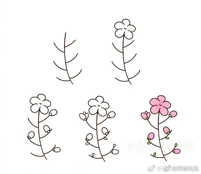 以小树杈为基础画各种植物简笔画宝妈宝爸们留着教小朋友哇