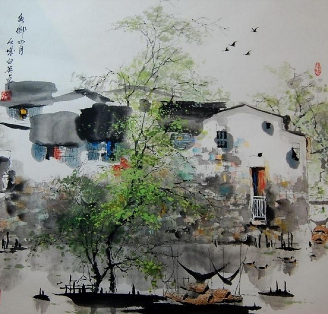 白英卓彩墨丹青绘江南