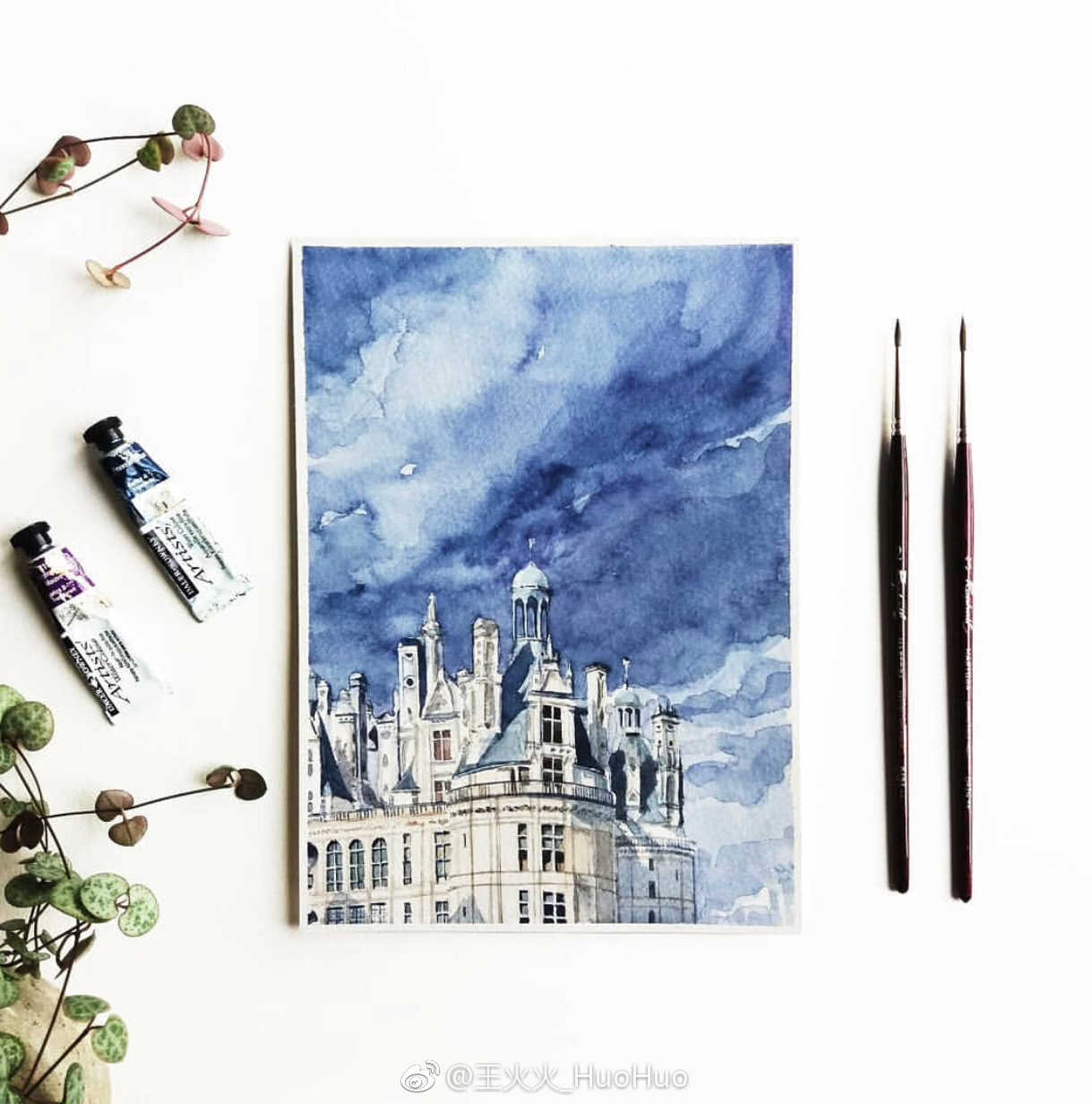 色彩非常优雅的水彩建筑手绘!from ins:cmoreauart