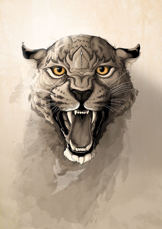 凶猛威严的动物绘画作品