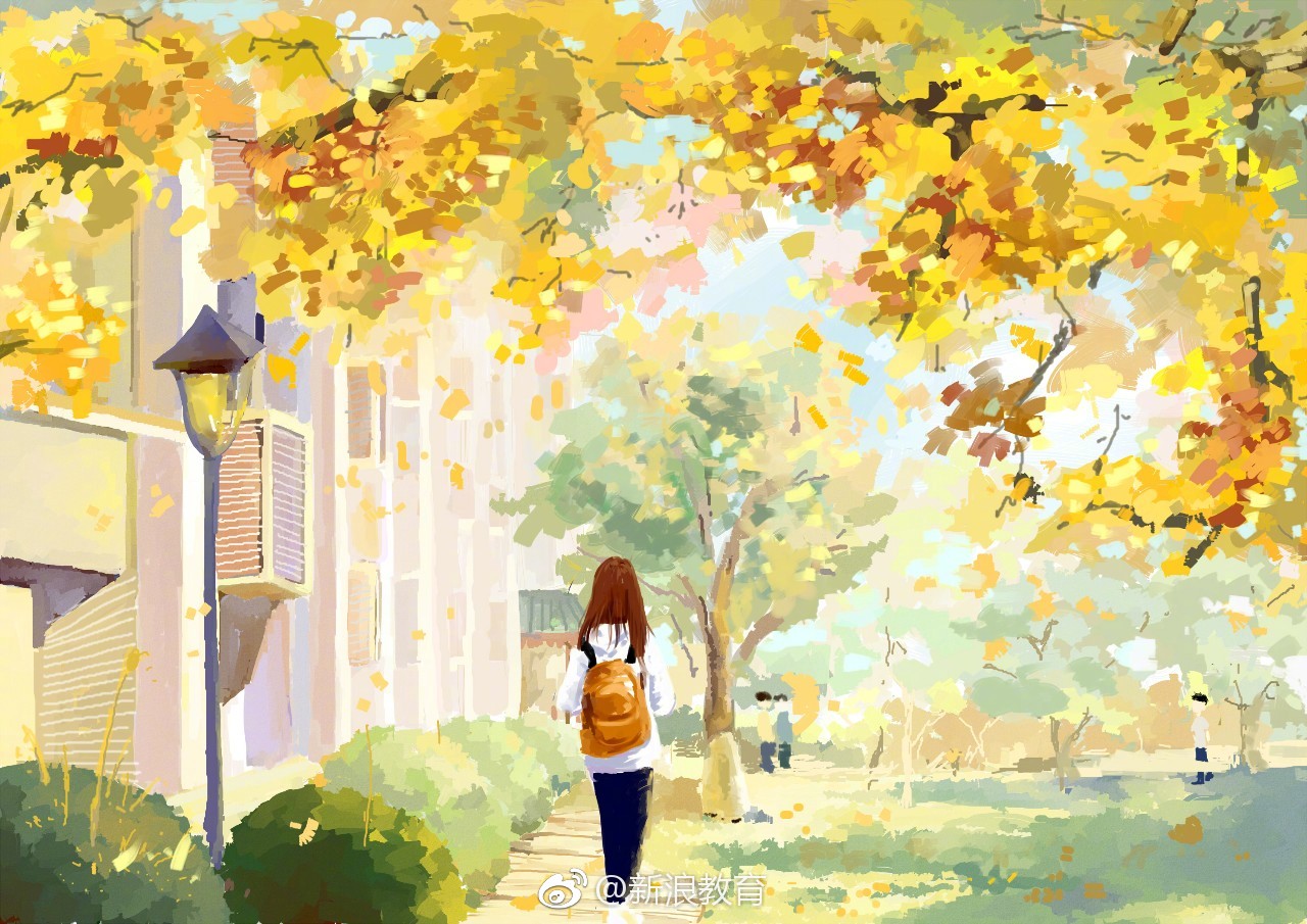 秋天的校园画初中生图片