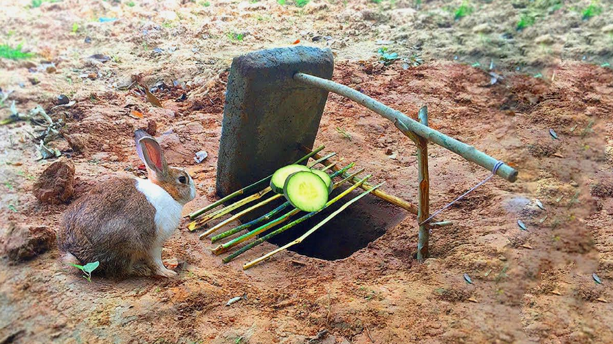 农村小伙简单布置陷阱,看小兔子如何自己爬进圈套,这创意太棒了