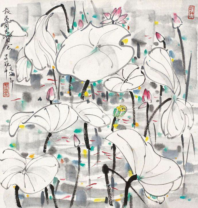 荷叶罗裙一色裁芙蓉向脸两边开吴冠中荷花系列