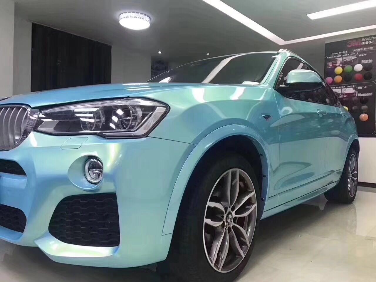 宝马 汽车改色完工,珊瑚海蓝效果欣赏一下